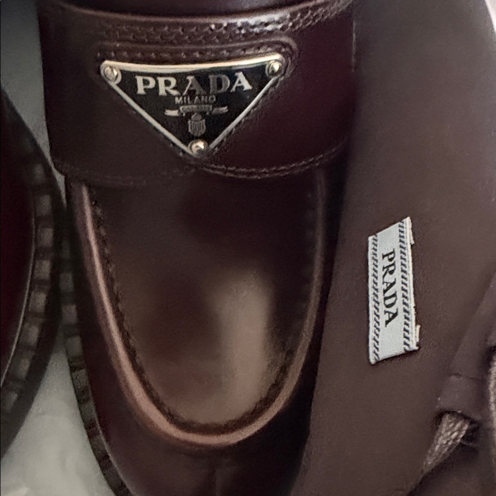Prada Women's Triangle Logo Loafers Spazzolato Leather Dark Burgundy - Picture 9 of 12